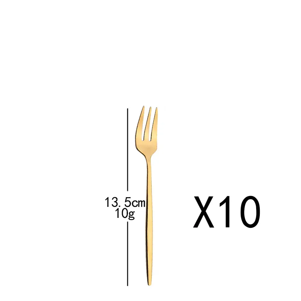 10 Piece Gold Flatware Set With Long Handles And Mirror Finish