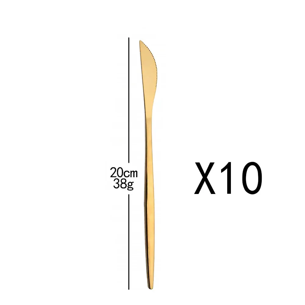 10 Piece Gold Flatware Set With Long Handles And Mirror Finish