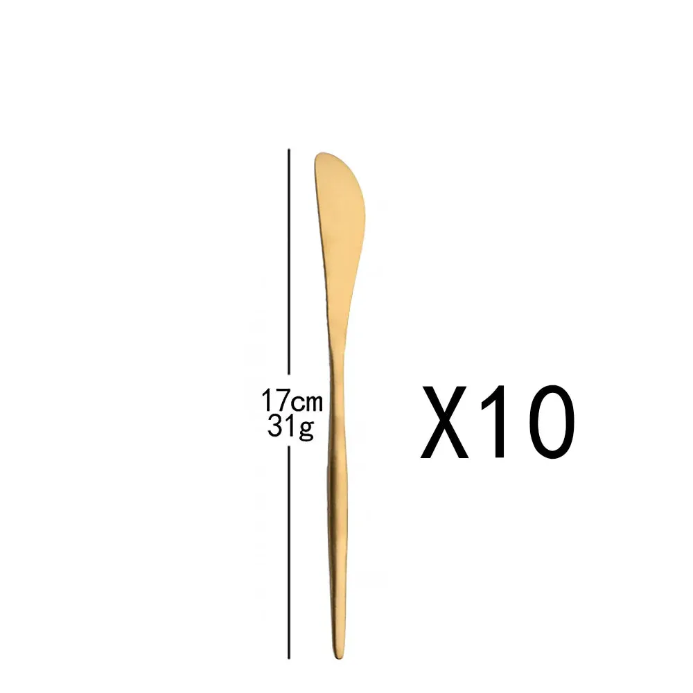 10 Piece Gold Flatware Set With Long Handles And Mirror Finish