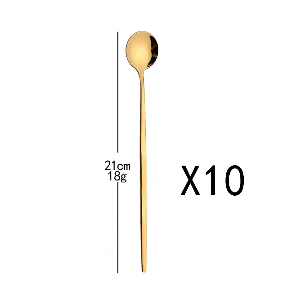 10 Piece Gold Flatware Set With Long Handles And Mirror Finish