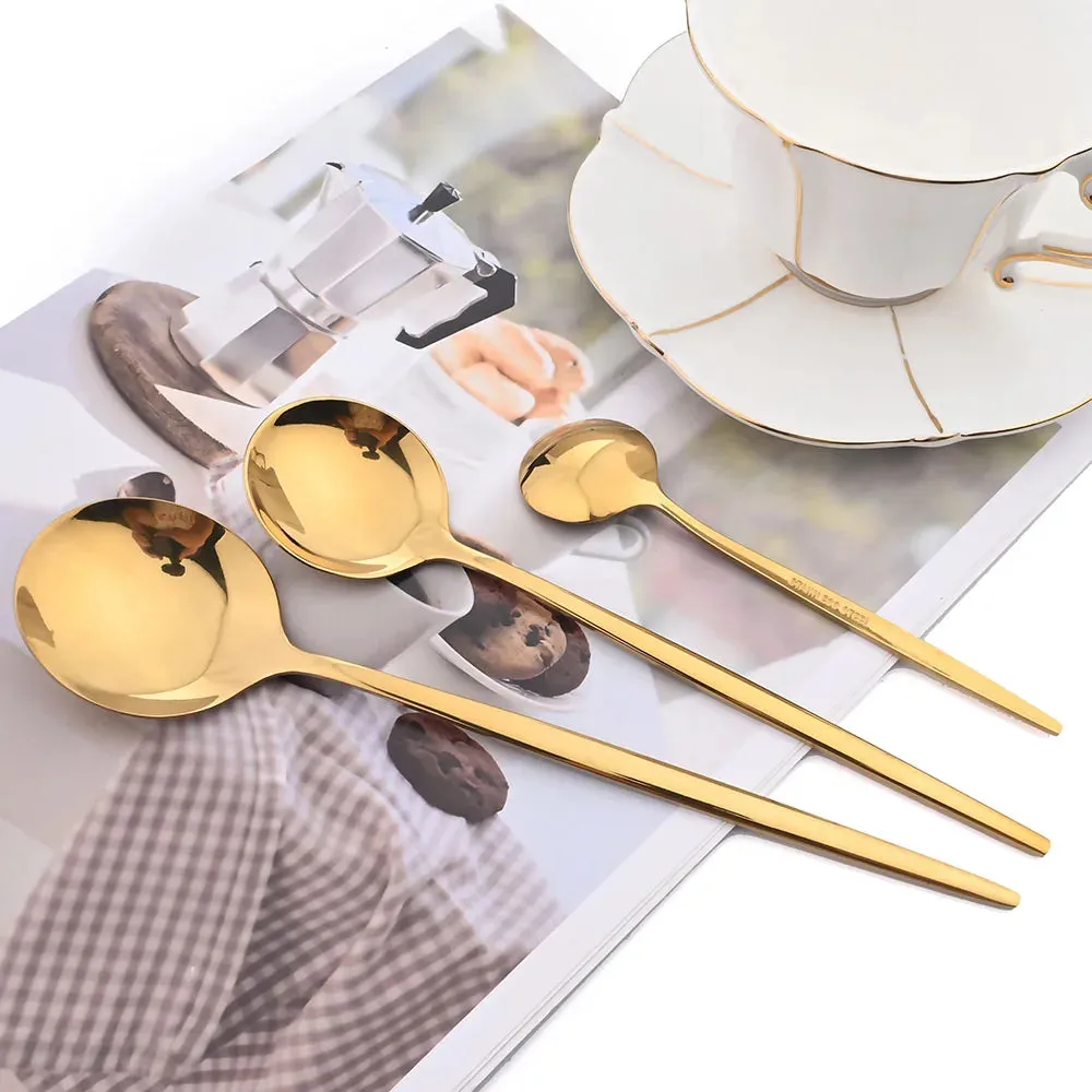 10 Piece Gold Flatware Set With Long Handles And Mirror Finish