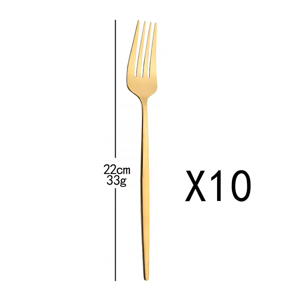 10 Piece Gold Flatware Set With Long Handles And Mirror Finish