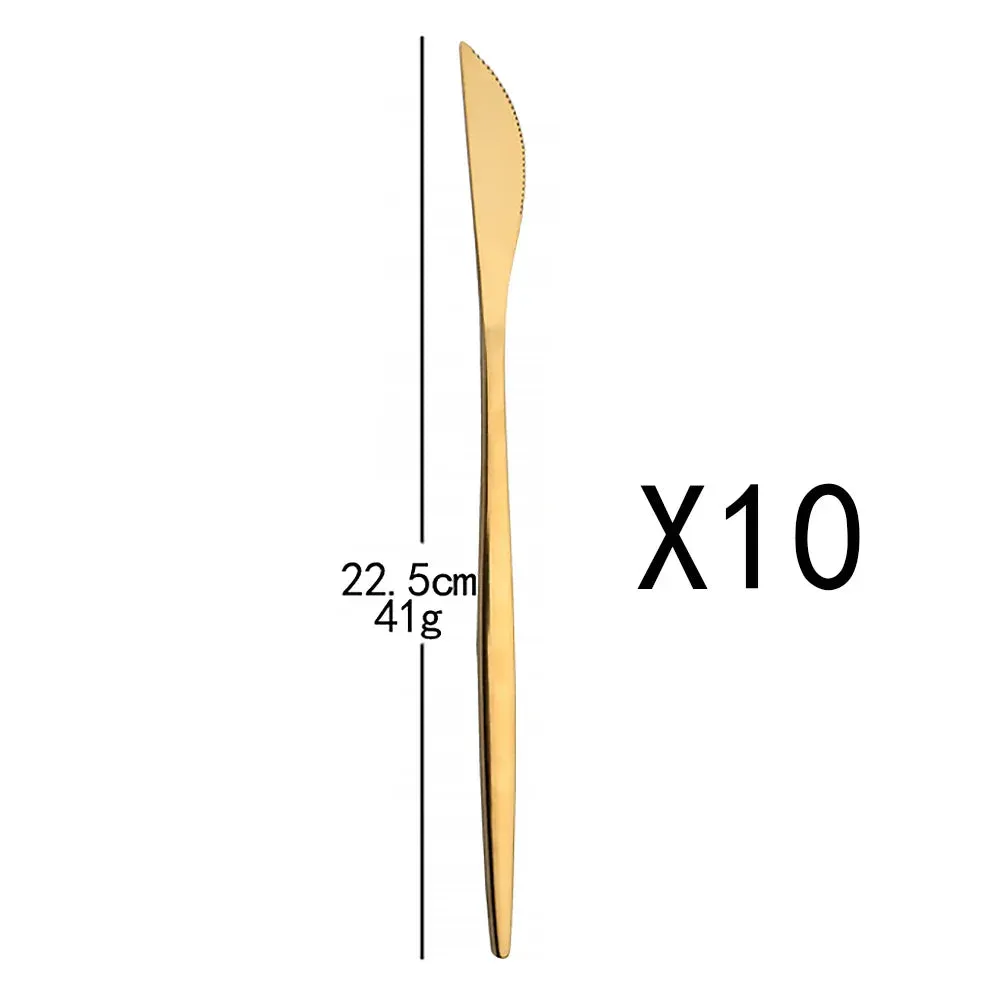 10 Piece Gold Flatware Set With Long Handles And Mirror Finish