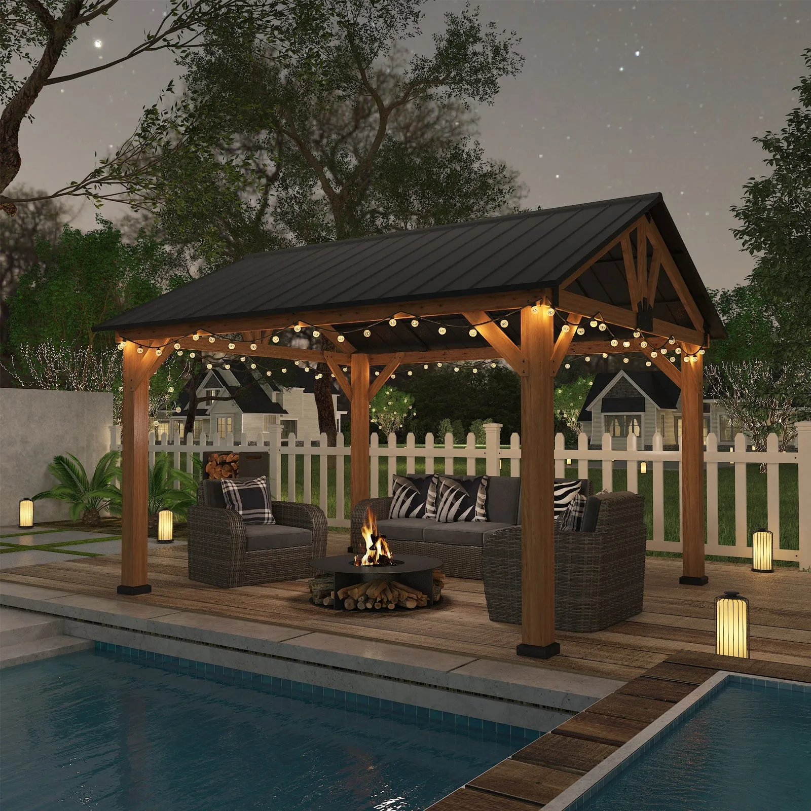 13x11 Cedar Wood Gazebo Hardtop Gazebo