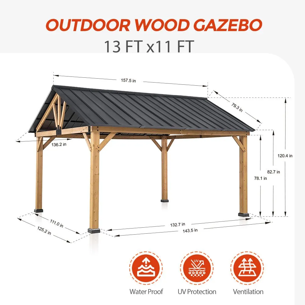 13x11 Cedar Wood Gazebo Hardtop Gazebo