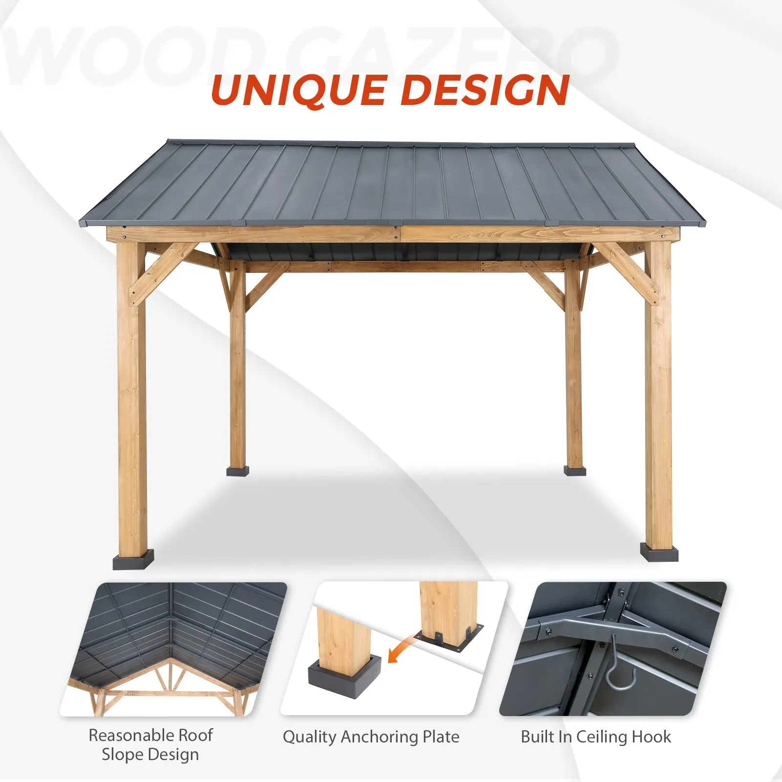 13x11 Cedar Wood Gazebo Hardtop Gazebo