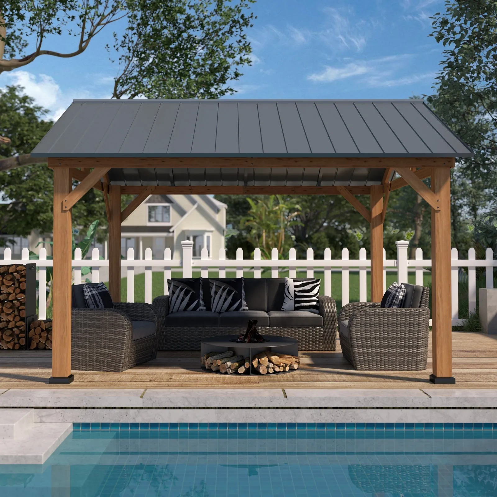 13x11 Cedar Wood Gazebo Hardtop Gazebo