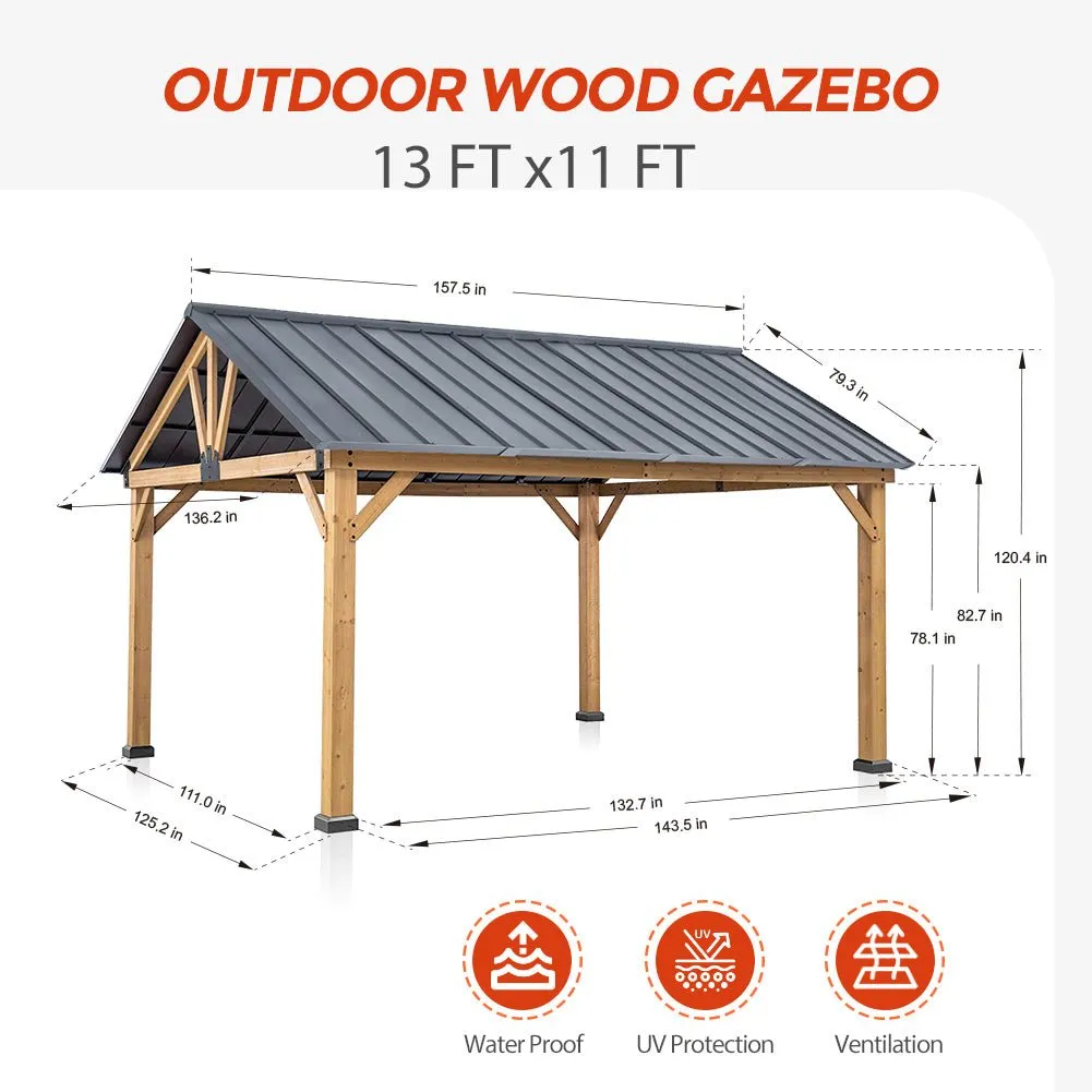 13x11 Cedar Wood Gazebo Hardtop Gazebo