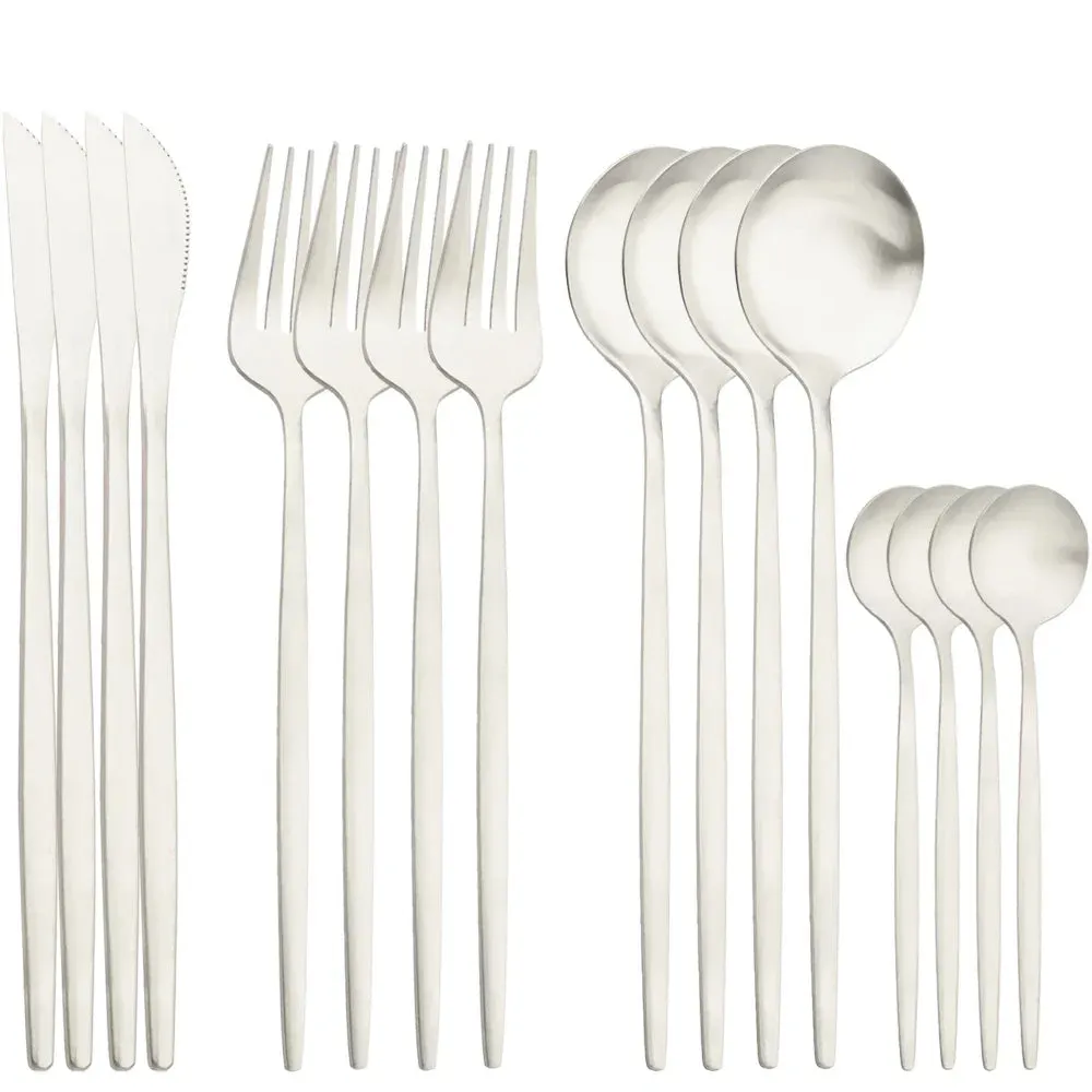 16 Piece Gold Stainless Steel Cutlery Set For Kitchen Dining