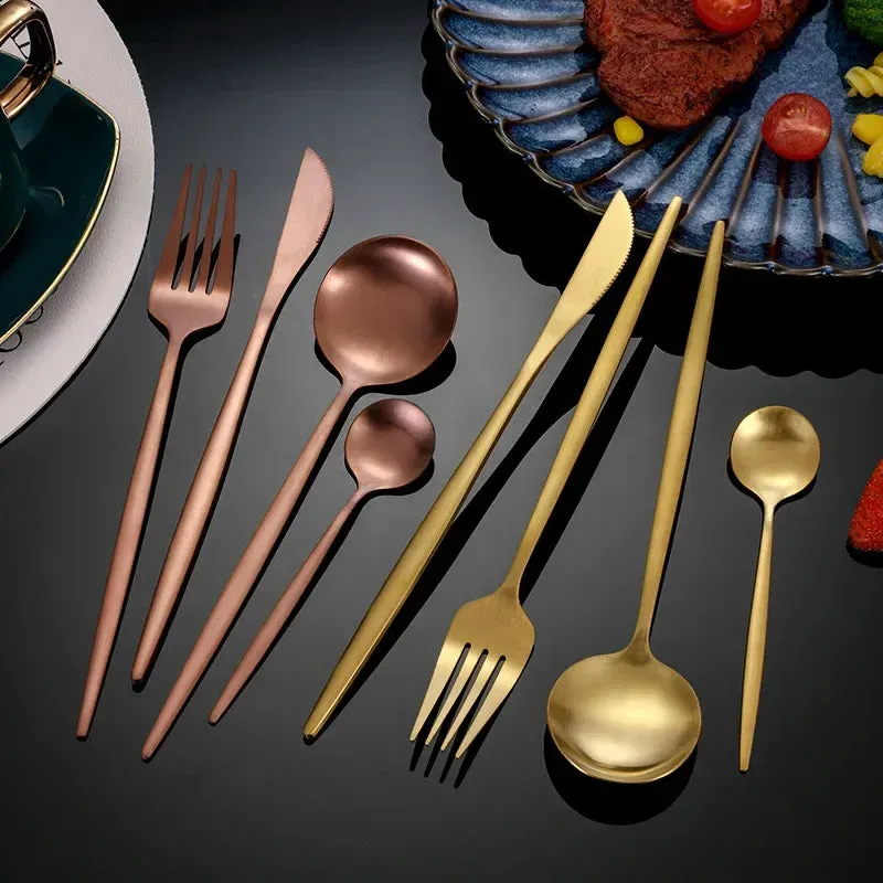 16 Piece Gold Stainless Steel Cutlery Set For Kitchen Dining