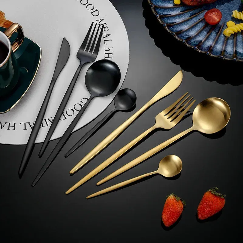 16 Piece Gold Stainless Steel Cutlery Set For Kitchen Dining