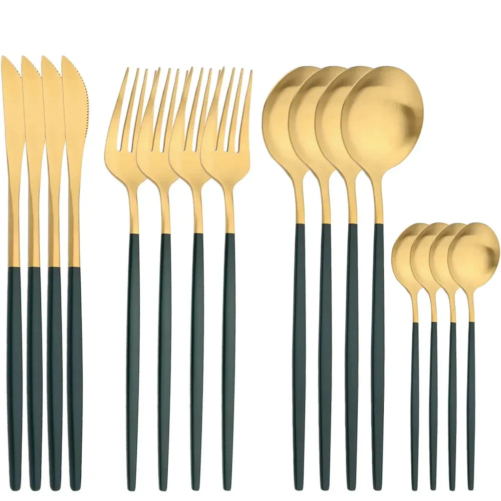 16 Piece Gold Stainless Steel Cutlery Set For Kitchen Dining
