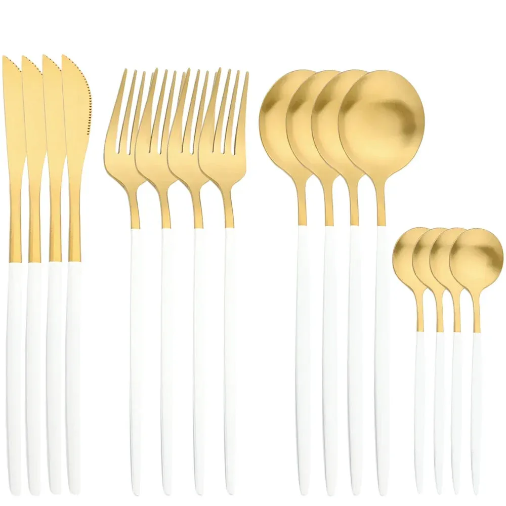 16 Piece Gold Stainless Steel Cutlery Set For Kitchen Dining