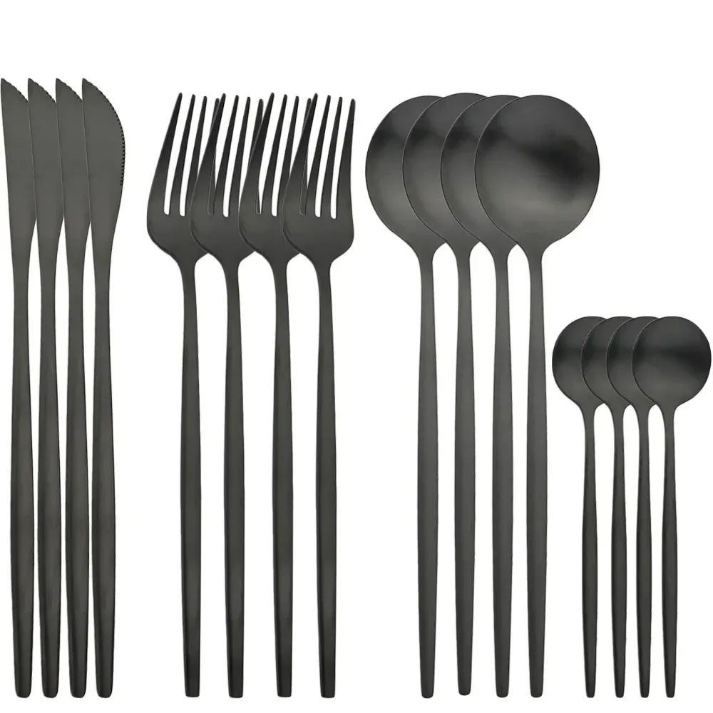 16 Piece Gold Stainless Steel Cutlery Set For Kitchen Dining