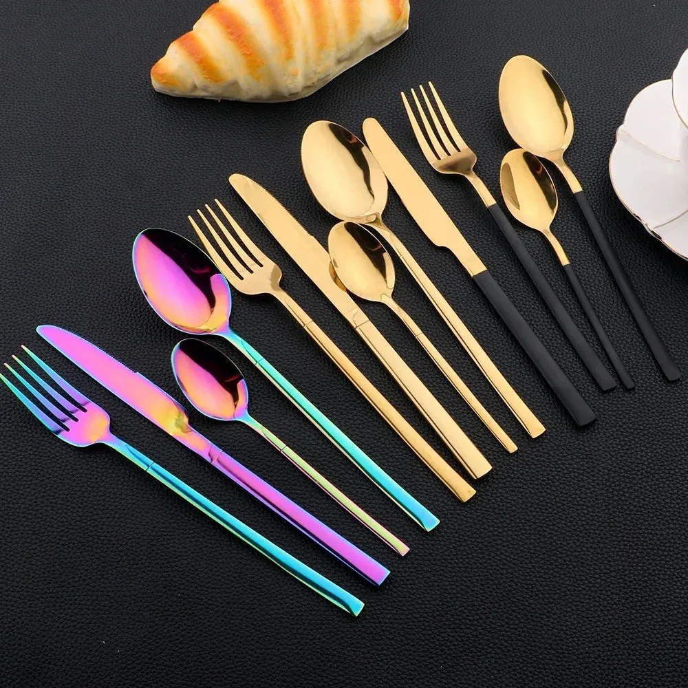 24 Piece Stainless Steel Cutlery Set In Black And Gold