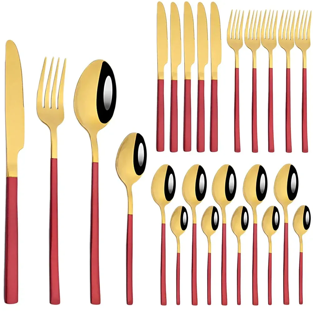 24 Piece Stainless Steel Cutlery Set In Black And Gold