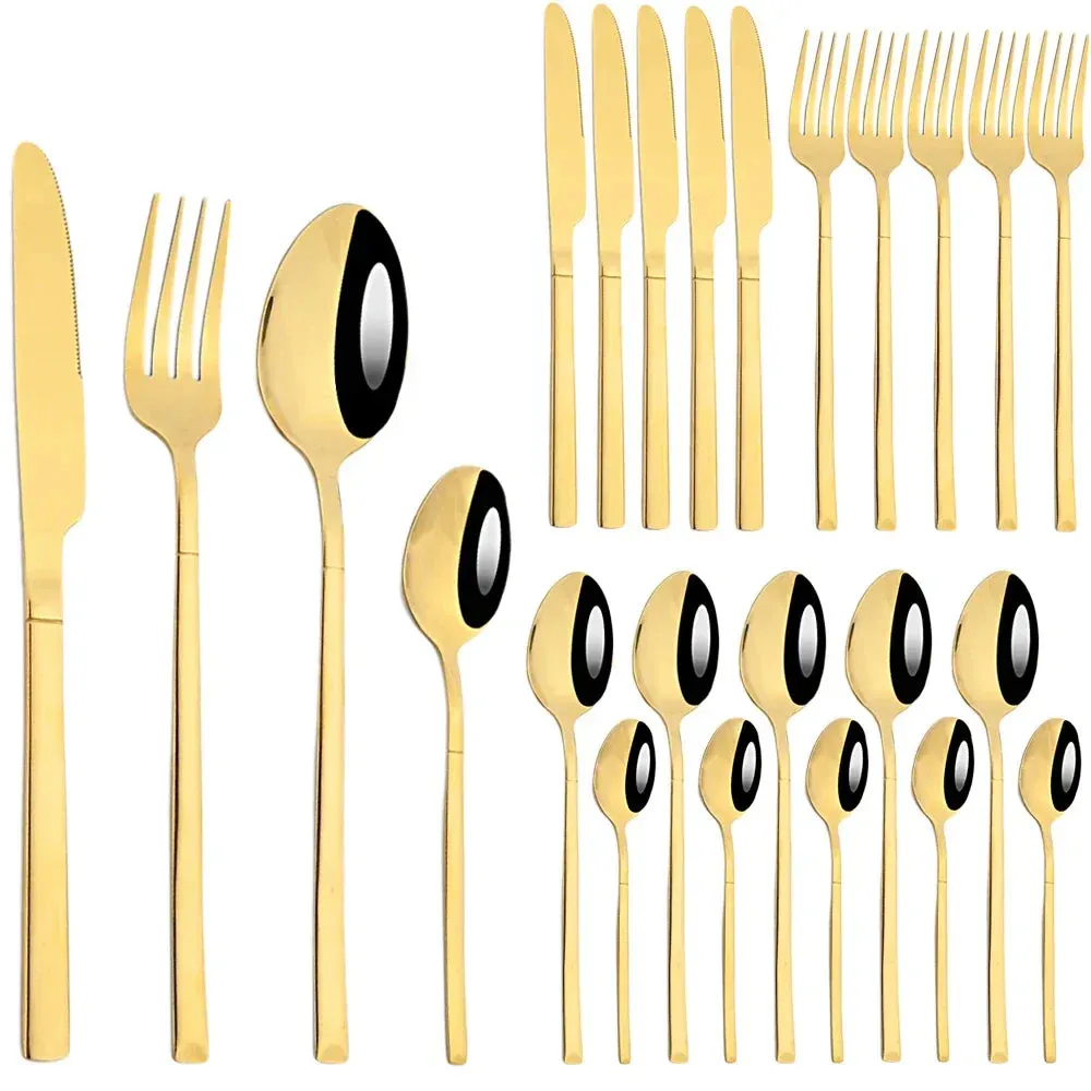 24 Piece Stainless Steel Cutlery Set In Black And Gold