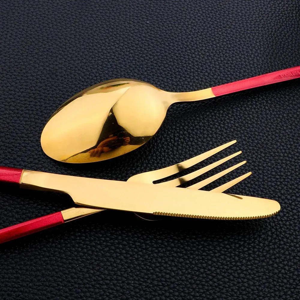 24 Piece Stainless Steel Cutlery Set In Black And Gold