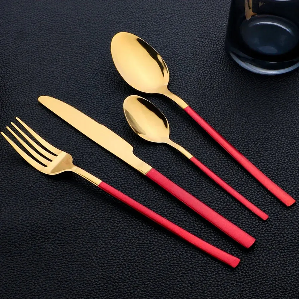24 Piece Stainless Steel Cutlery Set In Black And Gold