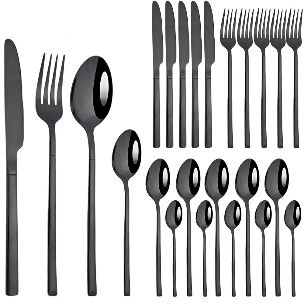 24 Piece Stainless Steel Cutlery Set In Black And Gold