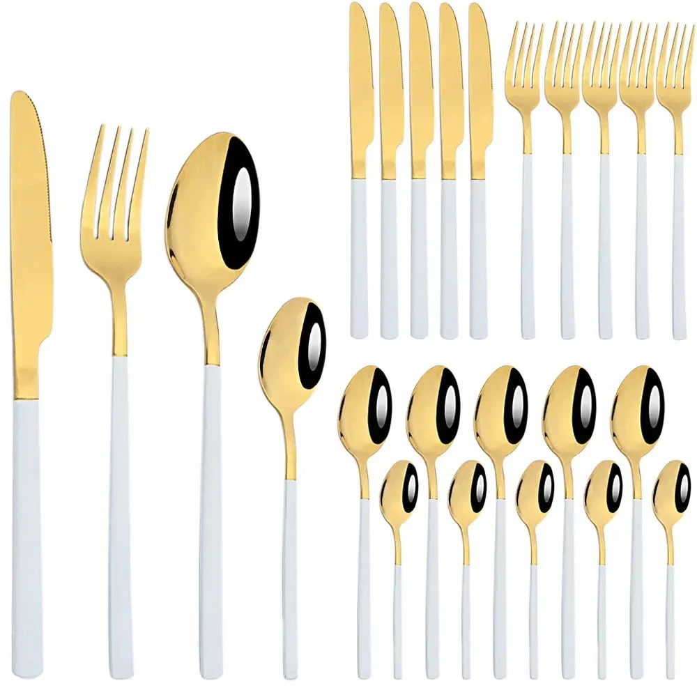 24 Piece Stainless Steel Cutlery Set In Black And Gold