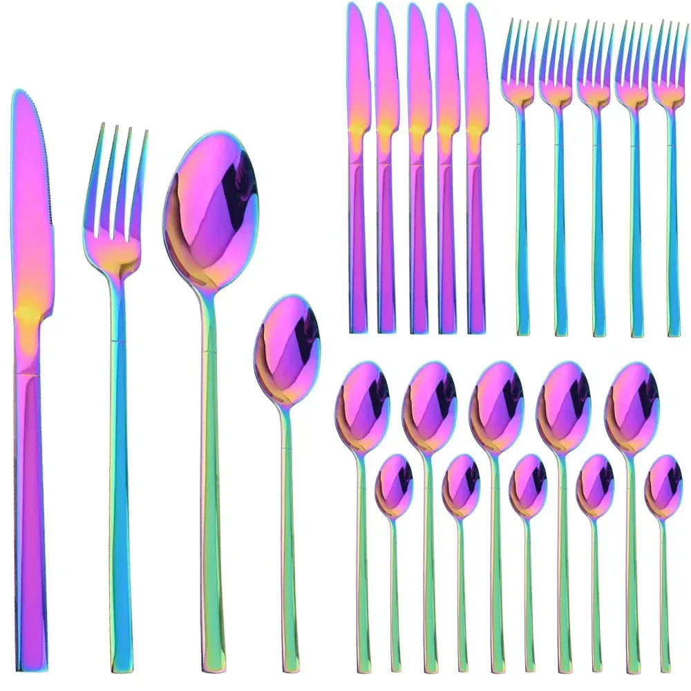 24 Piece Stainless Steel Cutlery Set In Black And Gold