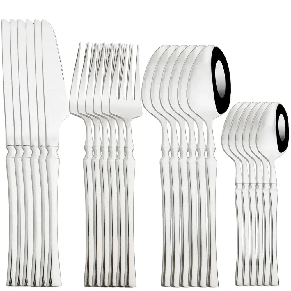 24 Piece Stainless Steel Dinnerware Set For Kitchen Dining