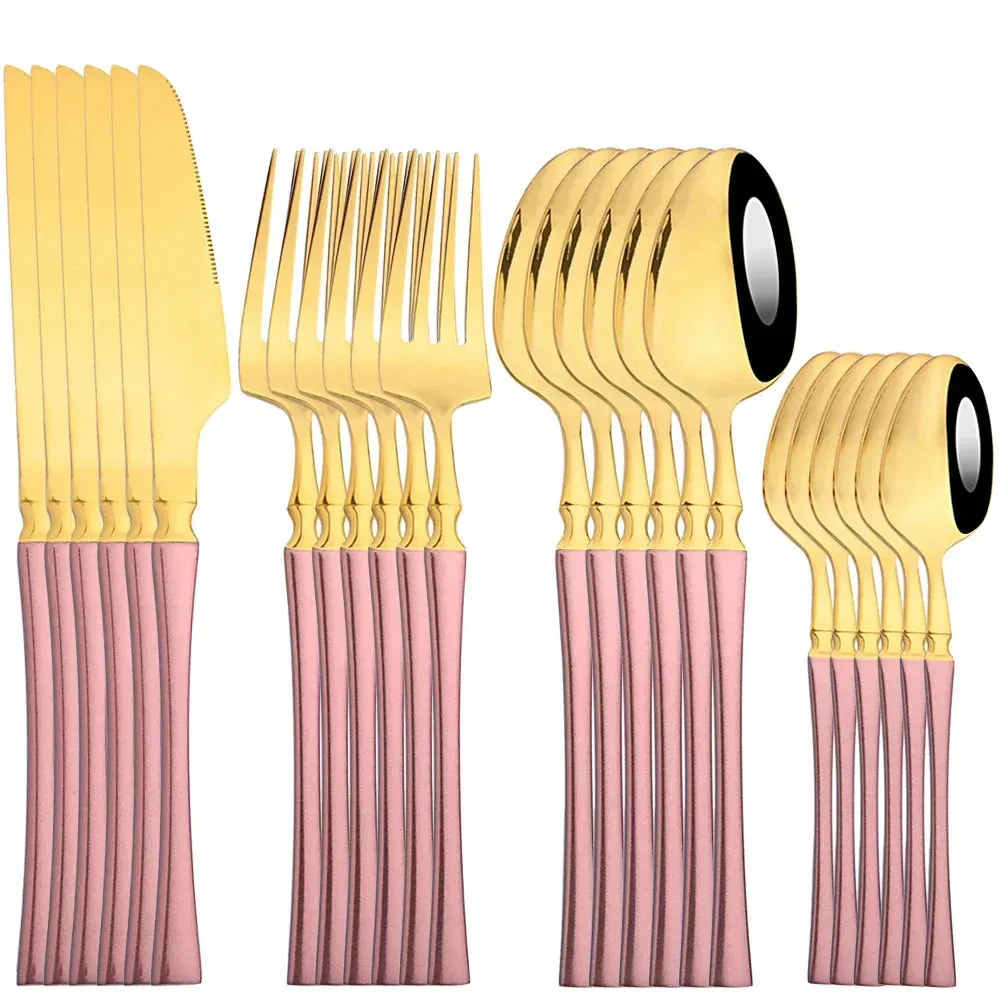 24 Piece Stainless Steel Dinnerware Set For Kitchen Dining