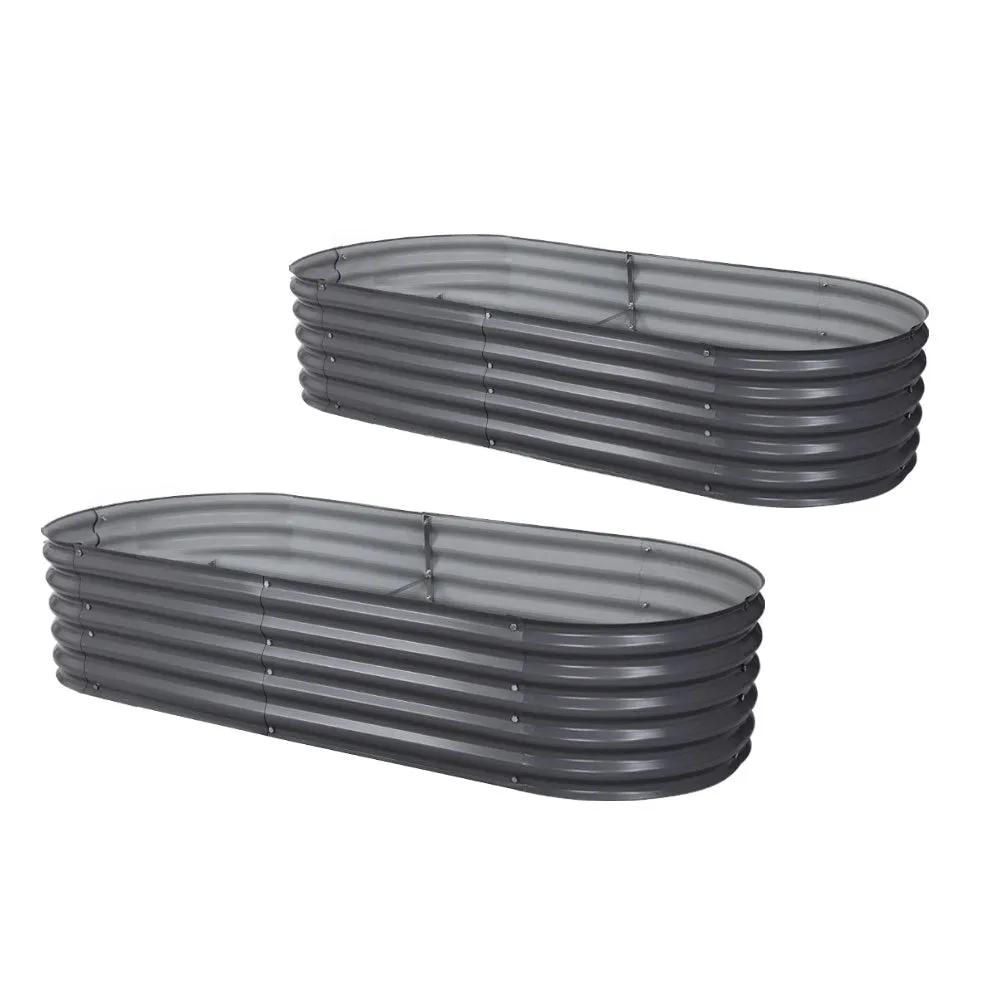 2x Green Fingers Raised Garden Bed | 160x80x42cm | Oval Planter Box | Raised Container | Galvanised