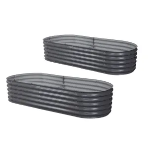 2x Green Fingers Raised Garden Bed | 160x80x42cm | Oval Planter Box | Raised Container | Galvanised