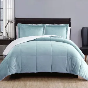 3 Piece Ultra-soft Micro Mink Comforter Set | Queen | Sherpa Reverse | Sky
