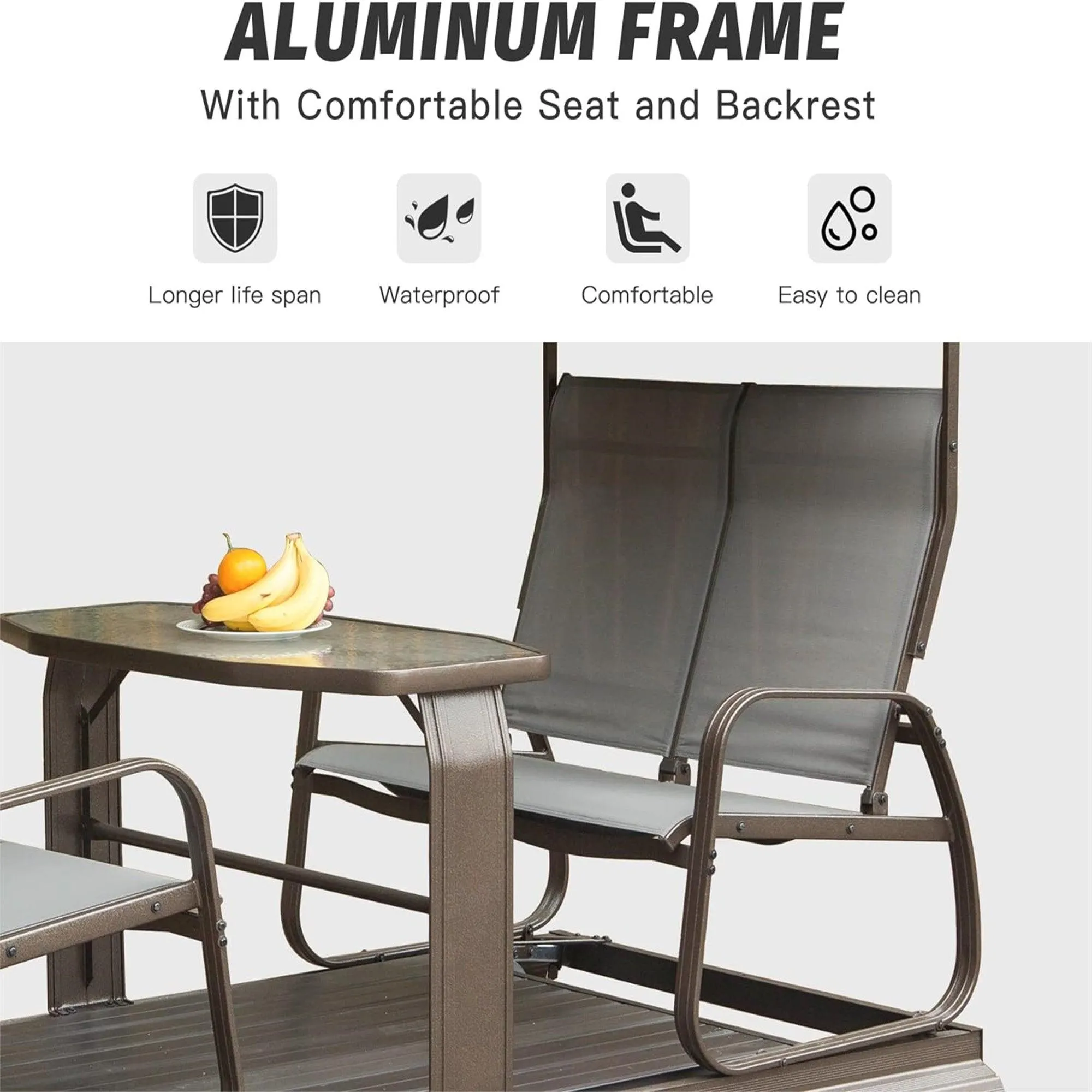 4-Seat Outdoor Glider Bench with Canopy, Retro Metal Chair, Aluminum Frame