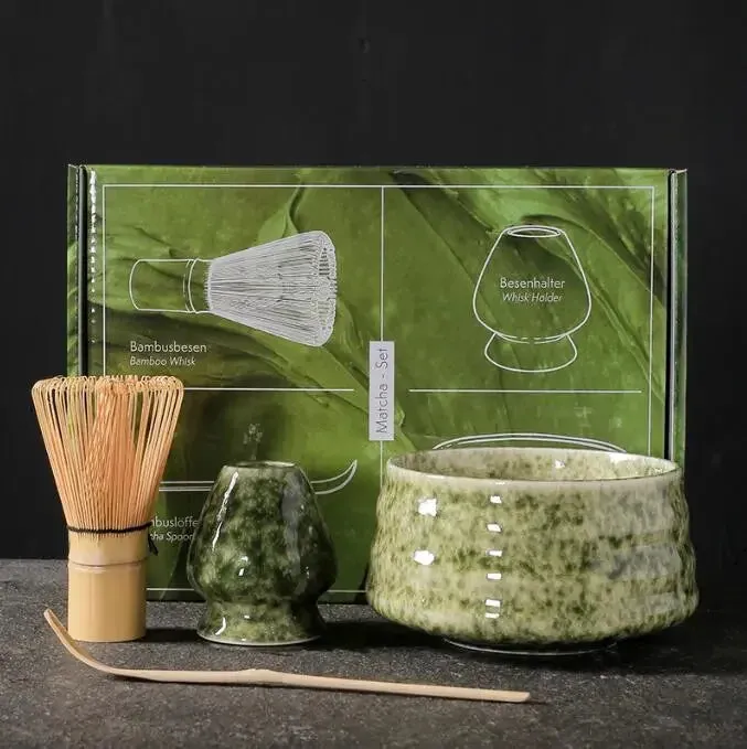 4pc Japanese Matcha Set: Safe Bamboo Whisk Teaspoon Tea Sets & Tools