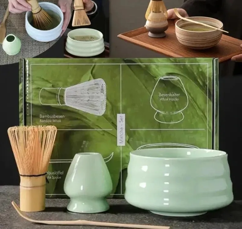 4pc Japanese Matcha Set: Safe Bamboo Whisk Teaspoon Tea Sets & Tools