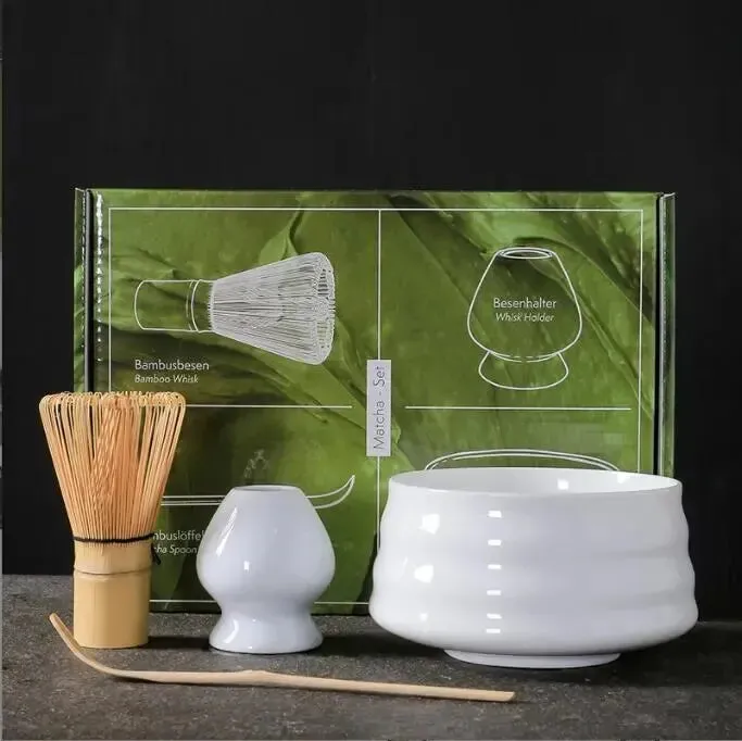 4pc Japanese Matcha Set: Safe Bamboo Whisk Teaspoon Tea Sets & Tools