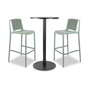 Cafe Collection Round 3pc Bar Suite in Gunmetal with UV Plastic Bar Stools (PP)