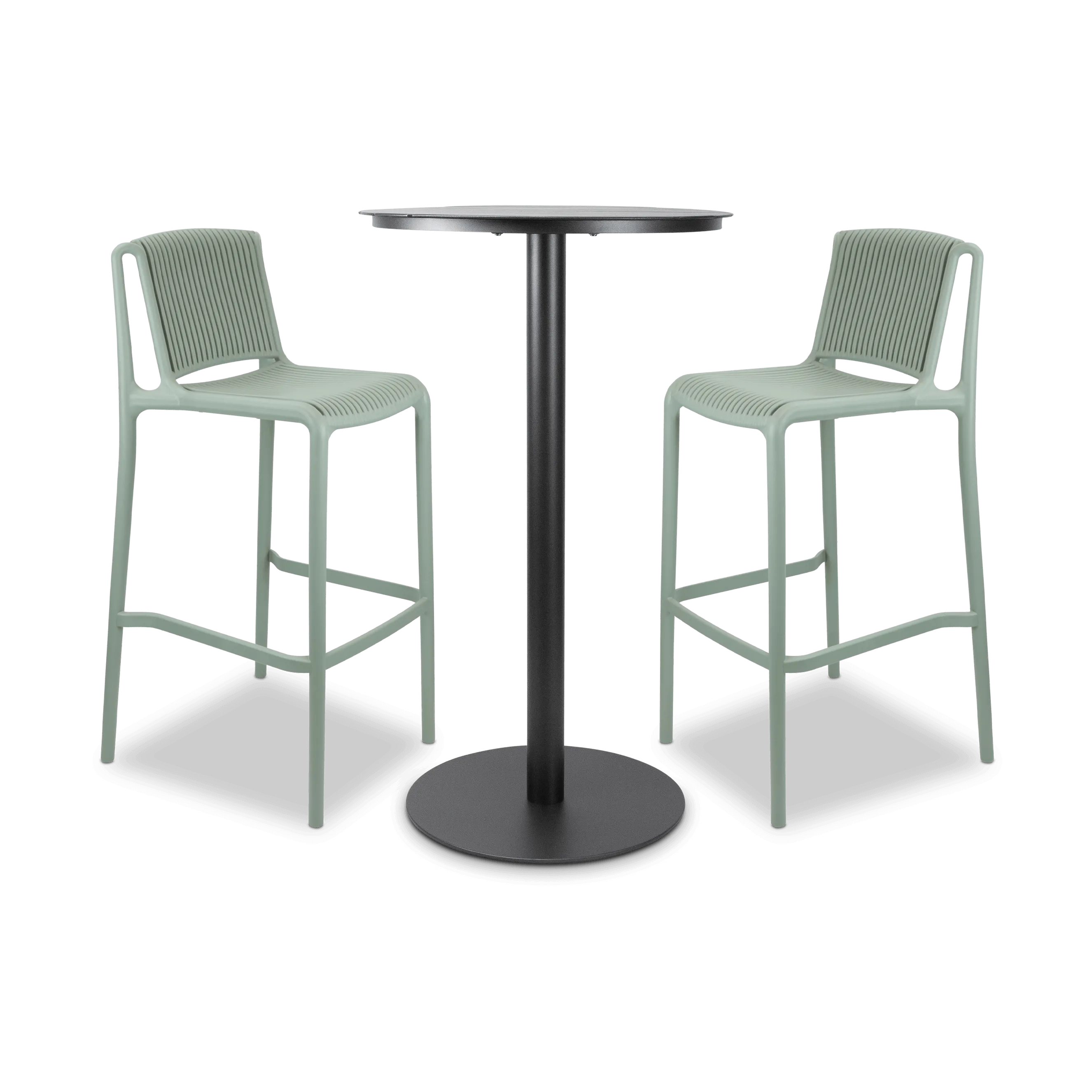 Cafe Collection Round 3pc Bar Suite in Gunmetal with UV Plastic Bar Stools (PP)