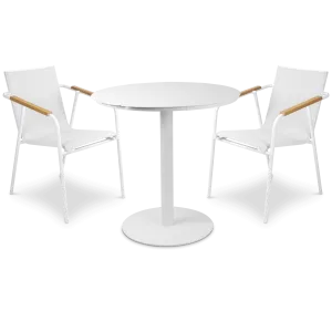 Cafe Collection Round 3pc Dining Suite in Arctic White with Aluminium Chairs