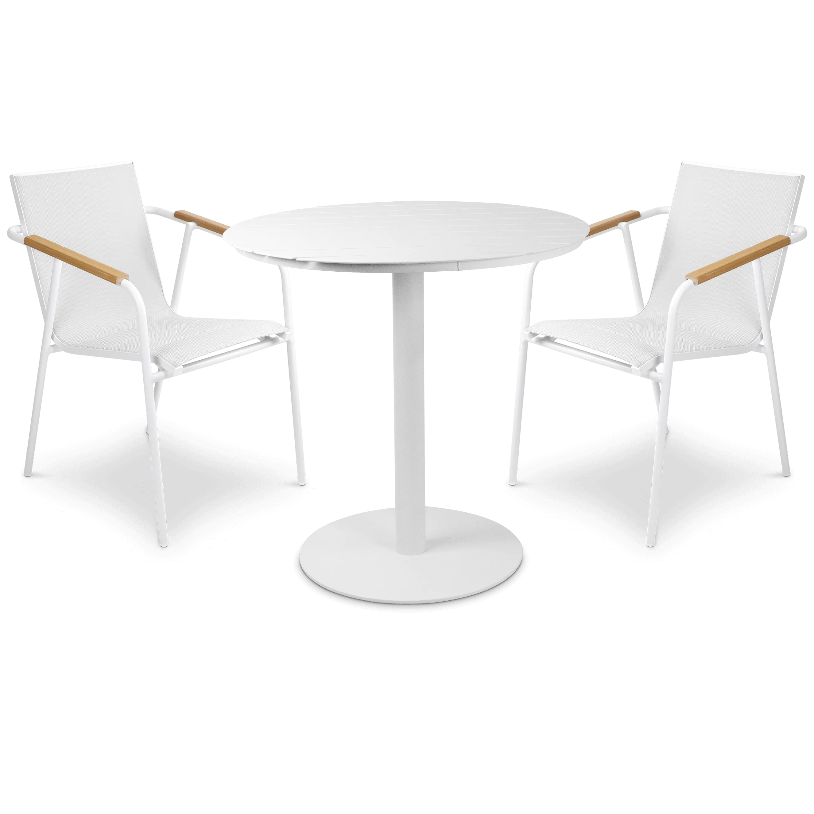 Cafe Collection Round 3pc Dining Suite in Arctic White with Aluminium Chairs