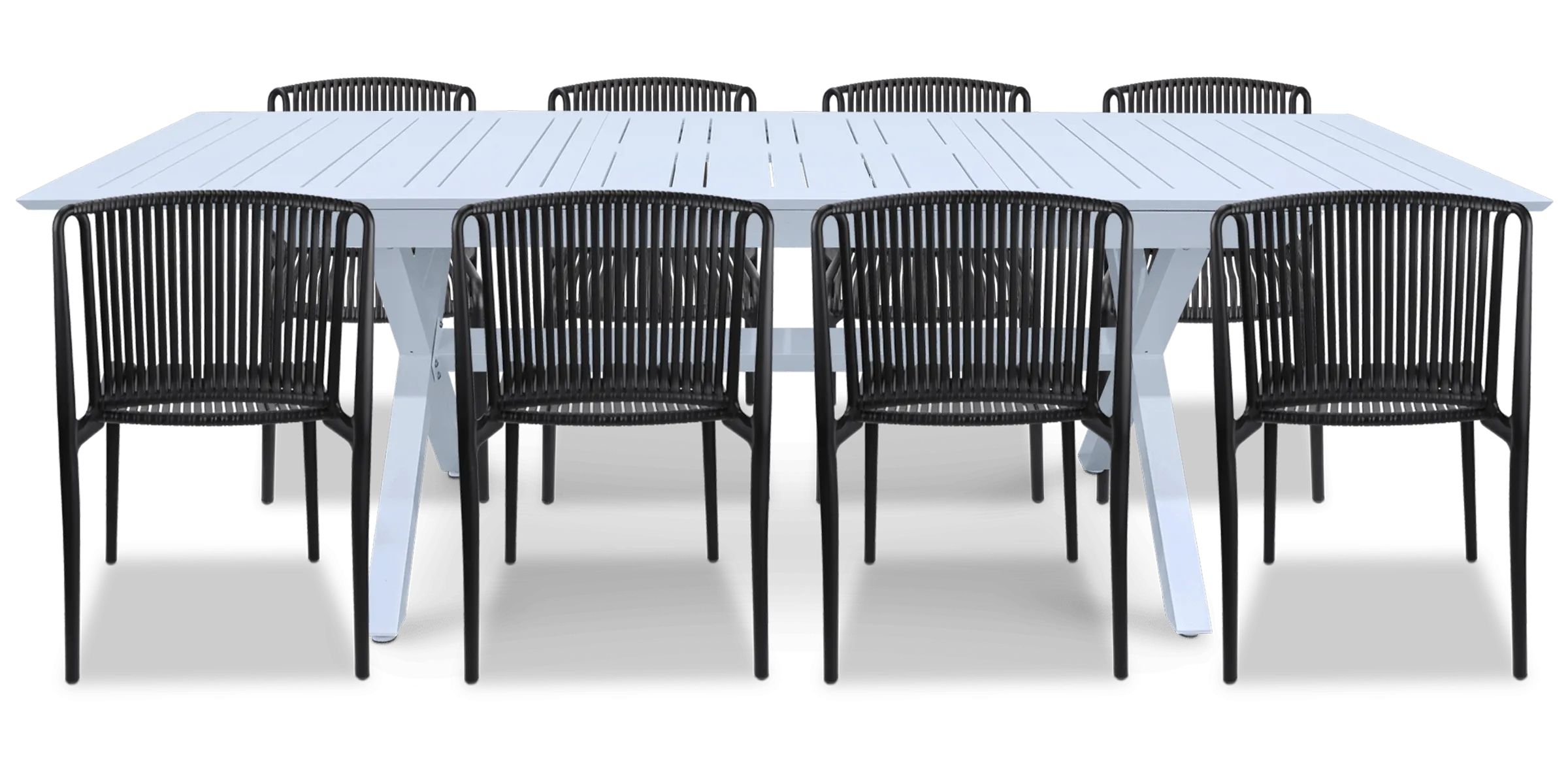Caribbean Outdoor Extension Table in White with UV Plastic Outdoor Chairs (PP)