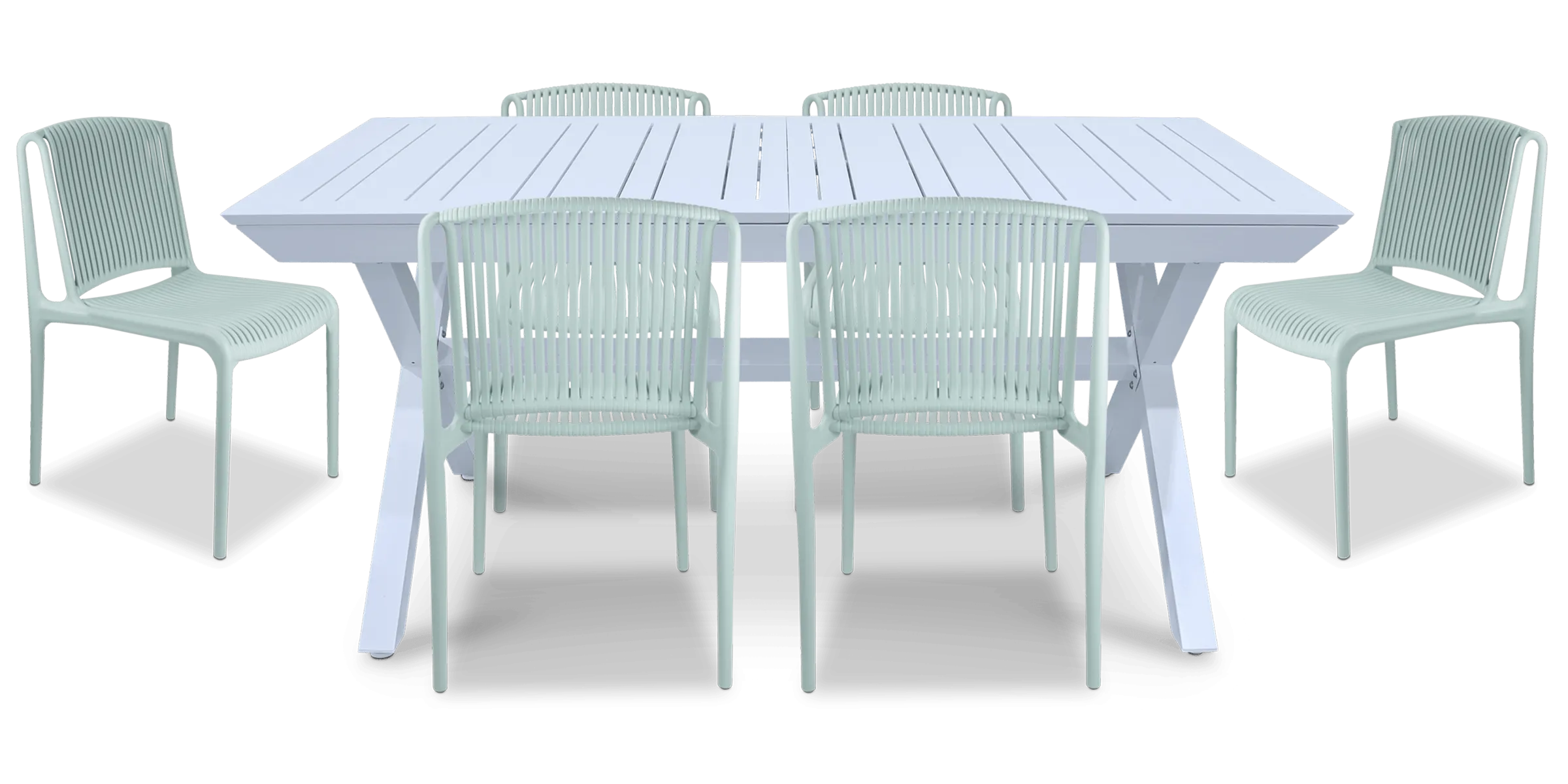Caribbean Outdoor Extension Table in White with UV Plastic Outdoor Chairs (PP)