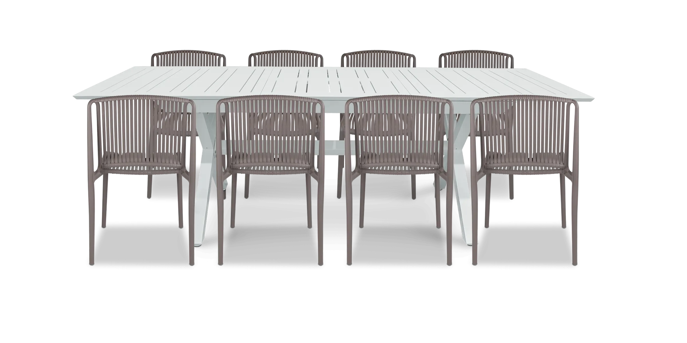 Caribbean Outdoor Extension Table in White with UV Plastic Outdoor Chairs (PP)