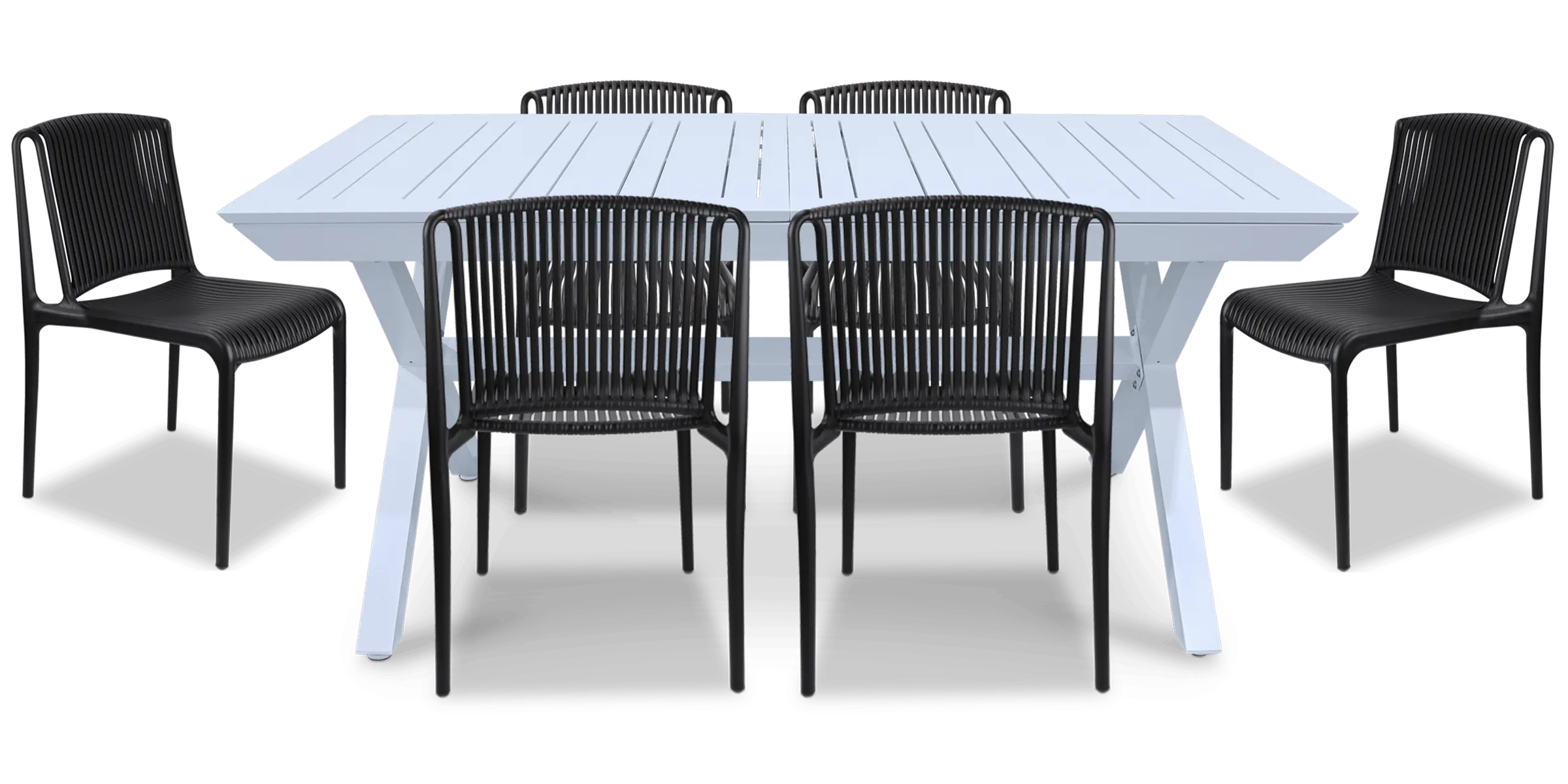 Caribbean Outdoor Extension Table in White with UV Plastic Outdoor Chairs (PP)