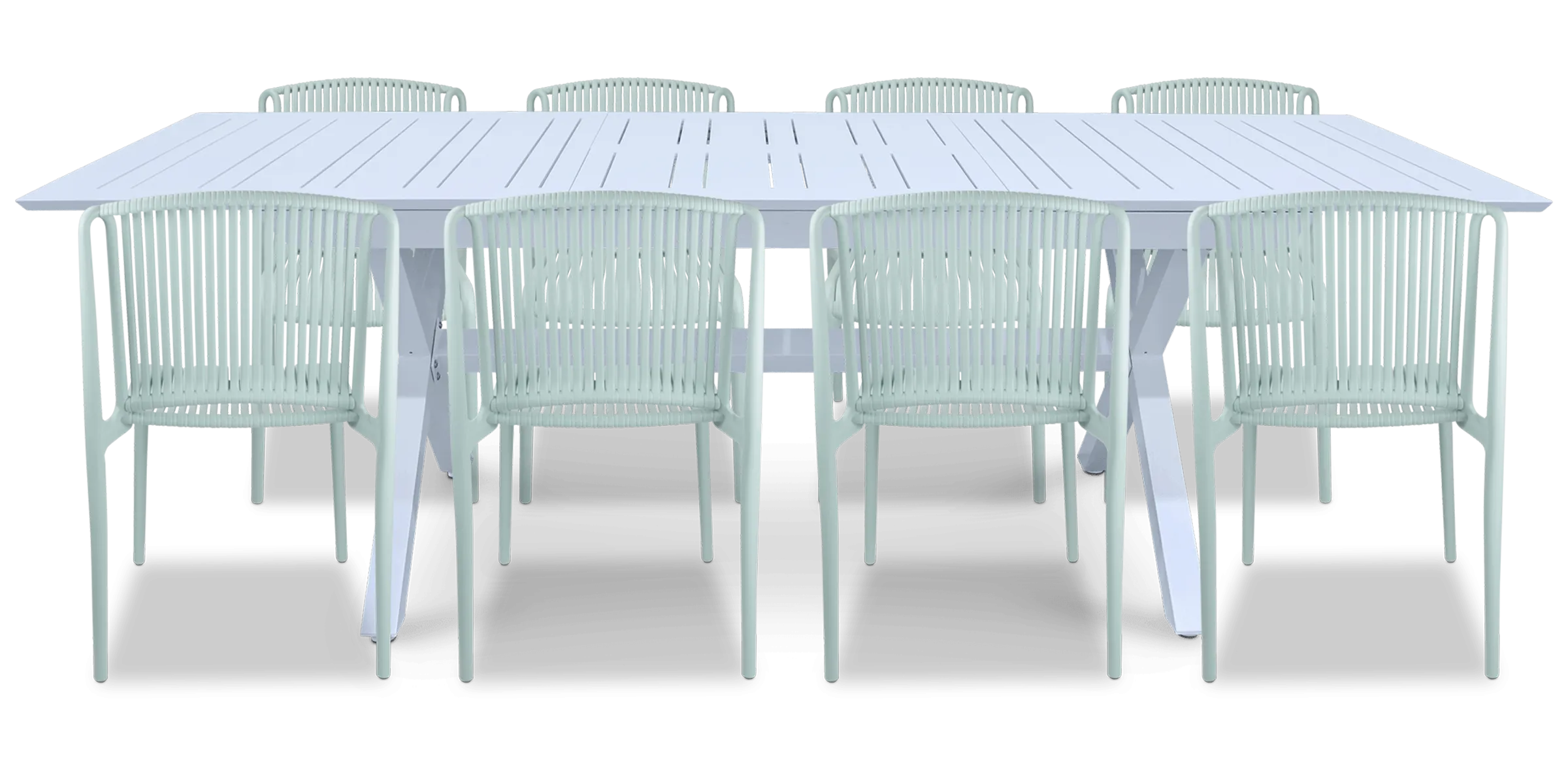 Caribbean Outdoor Extension Table in White with UV Plastic Outdoor Chairs (PP)