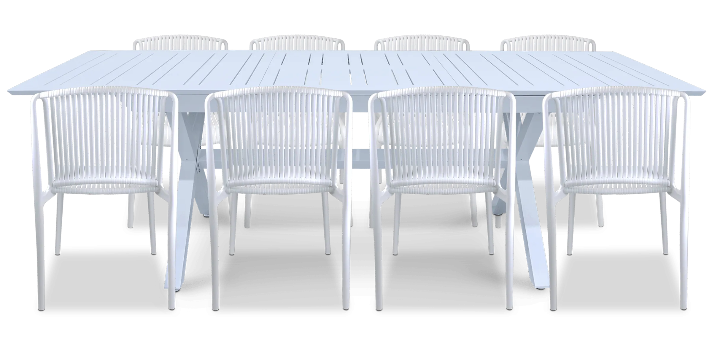 Caribbean Outdoor Extension Table in White with UV Plastic Outdoor Chairs (PP)
