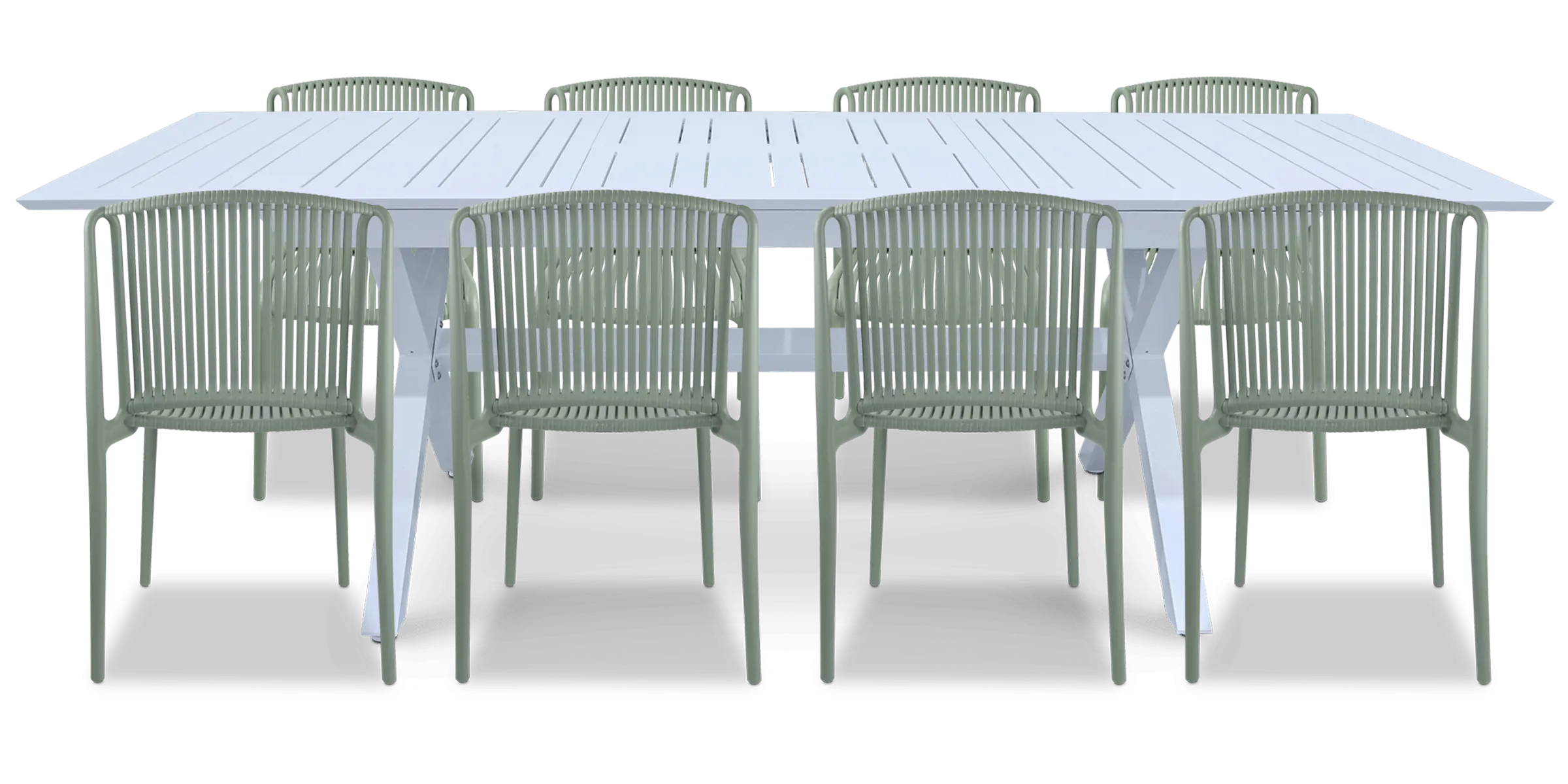 Caribbean Outdoor Extension Table in White with UV Plastic Outdoor Chairs (PP)