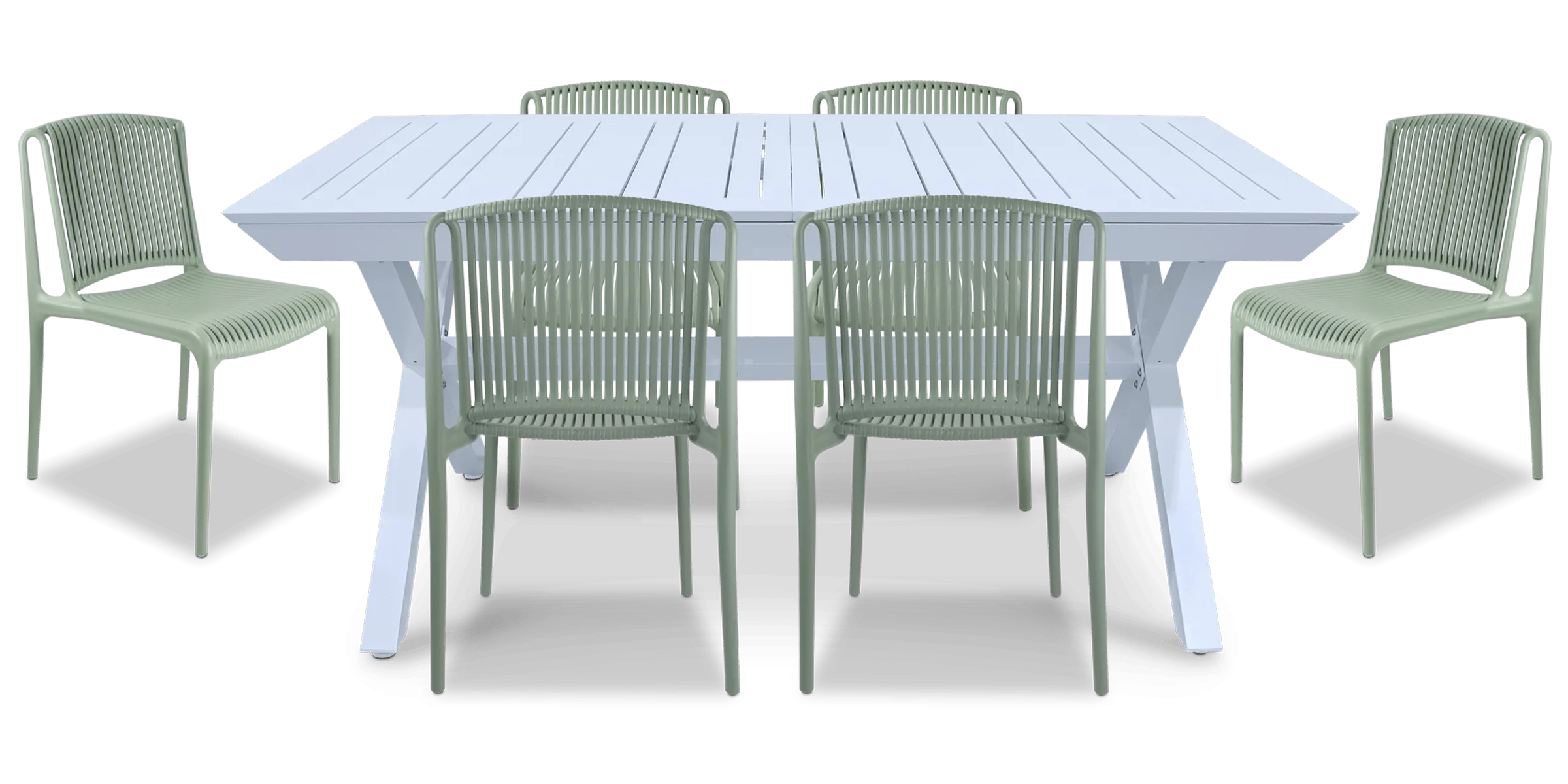 Caribbean Outdoor Extension Table in White with UV Plastic Outdoor Chairs (PP)