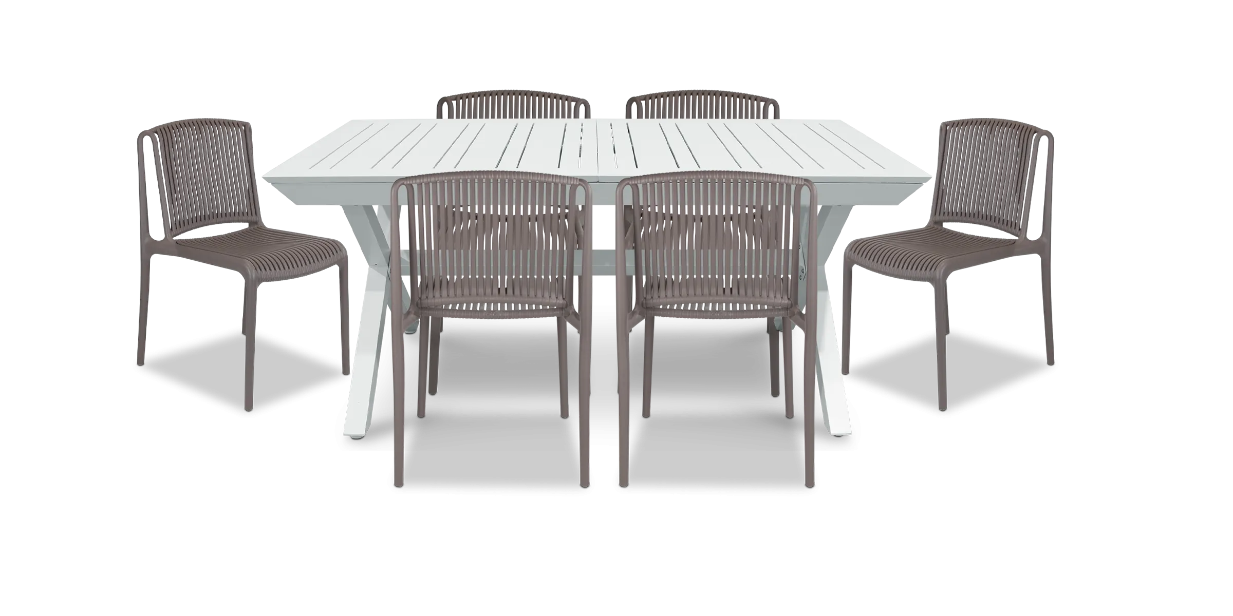 Caribbean Outdoor Extension Table in White with UV Plastic Outdoor Chairs (PP)