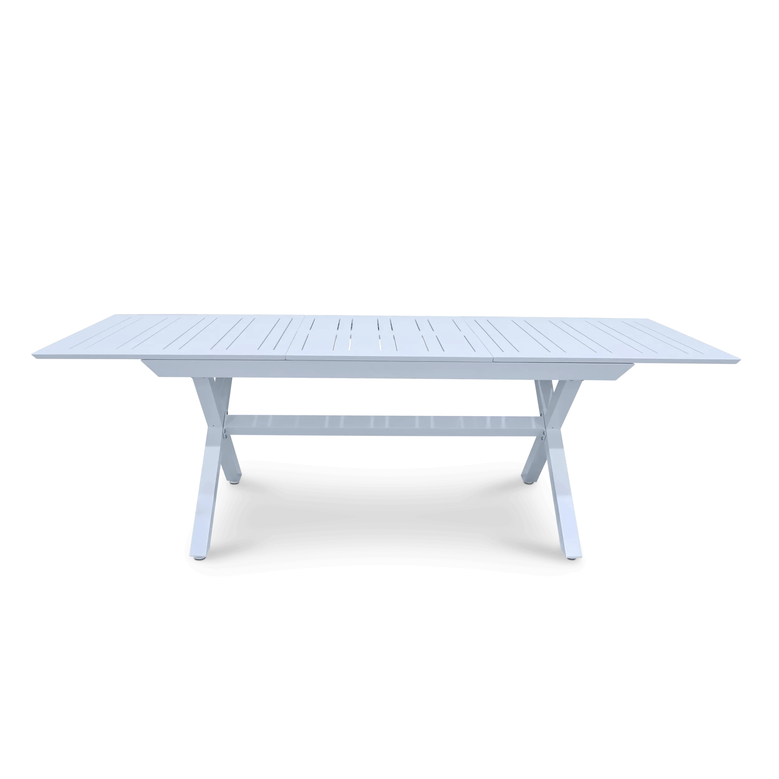 Caribbean Outdoor Extension Table in White with UV Plastic Outdoor Chairs (PP)