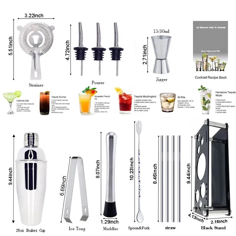 Complete 13 22pc Cocktail Shaker Set with Holder